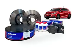 Kit Pastilhas e Disco de Freio Dianteiro - Cruze 1.4 Turbo 2016 a 2023 ( Pastilha Dianteira e Traseira e Fluído DOT4 LV Acdelco )